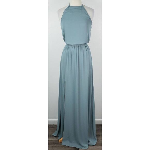 Show Me Your Mumu Heather Halter Slit Maxi Dress Silver Sage Crisp Green, XXS - Picture 3 of 14